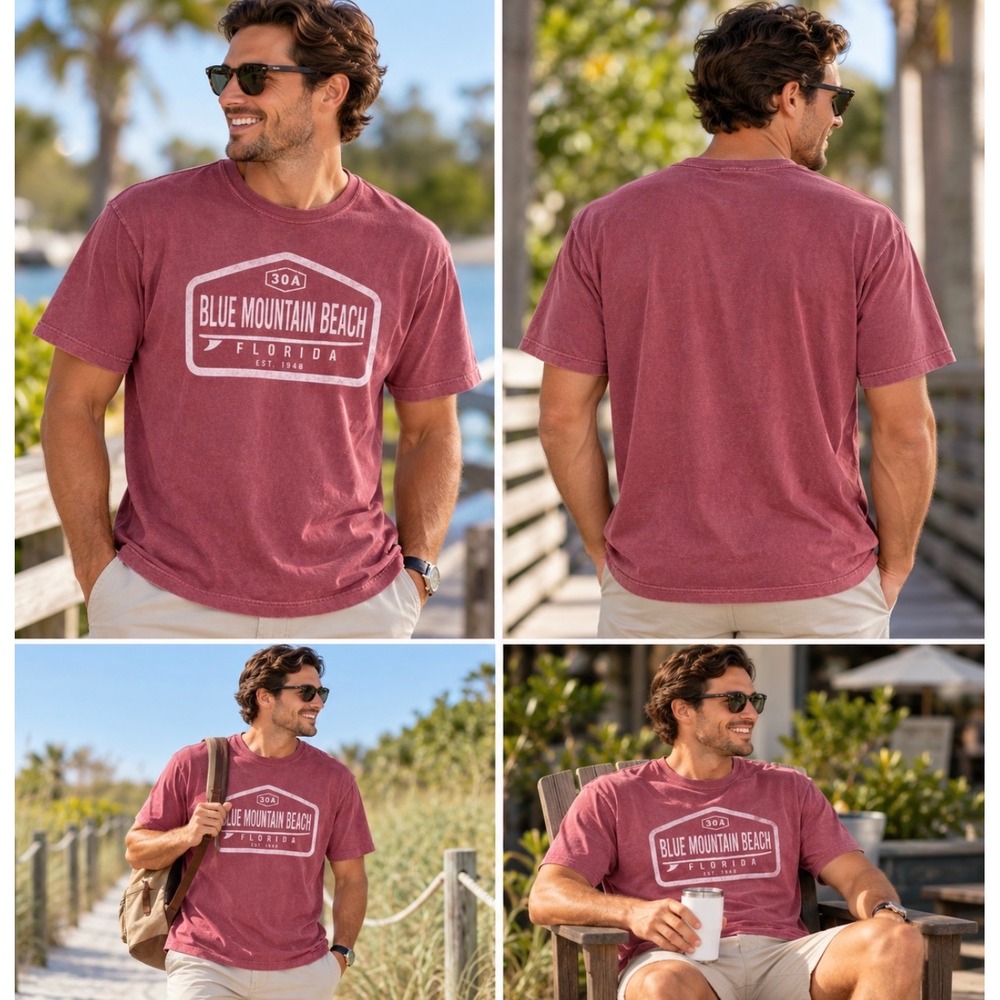 Comfort Colors Blue Mountain Beach Florida 30A Graphic T-Shirt Mens XL Red Clay